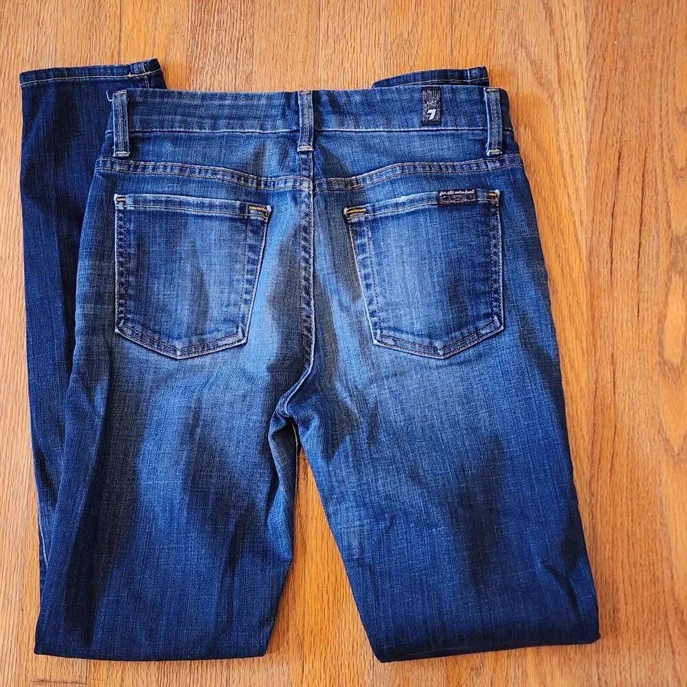 7 For All Mankind High Waist Skinny Size 25 x 28 medium wash jeans Made in USA - Picture 2 of 7